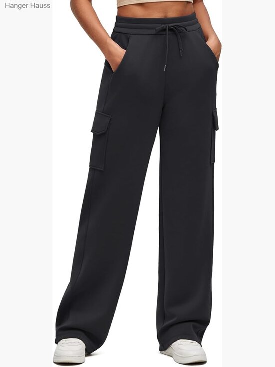 Pants - Modal Wide Leg Cargo Sweatpants with Pockets High Rise Casual